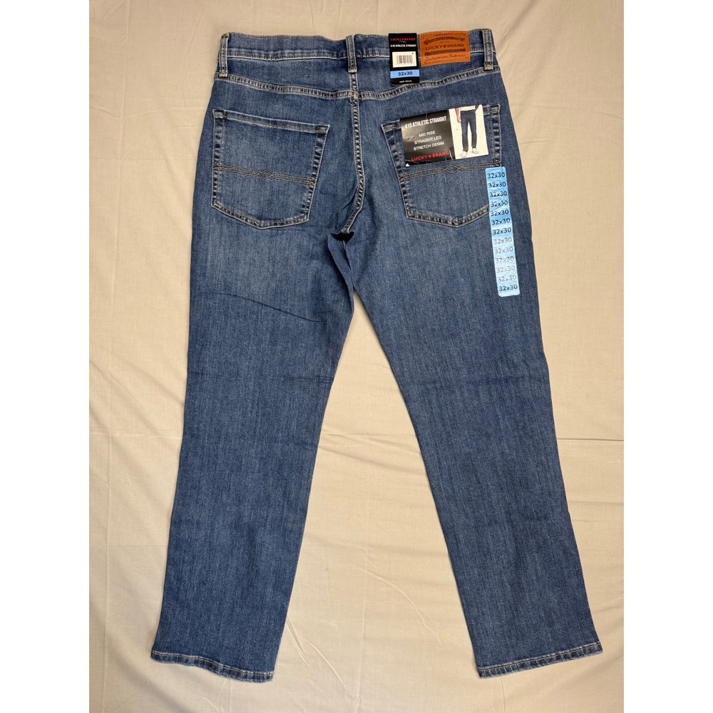 Lucky Brand 410 Athletic Straight Jeans Mens 32x30 Medium Wash Stretch Denim New - Picture 2 of 6